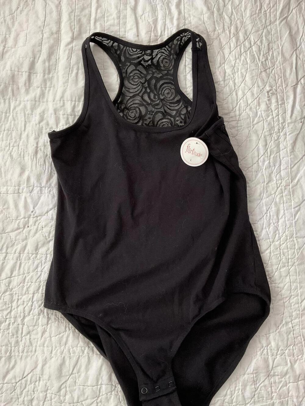 NWT Flirtitude Black Lace Racerback Bodysuit Size Large